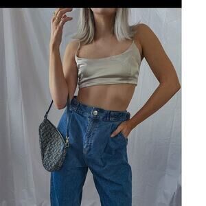 Boohoo champagne bra top with rhinestone straps, size 2